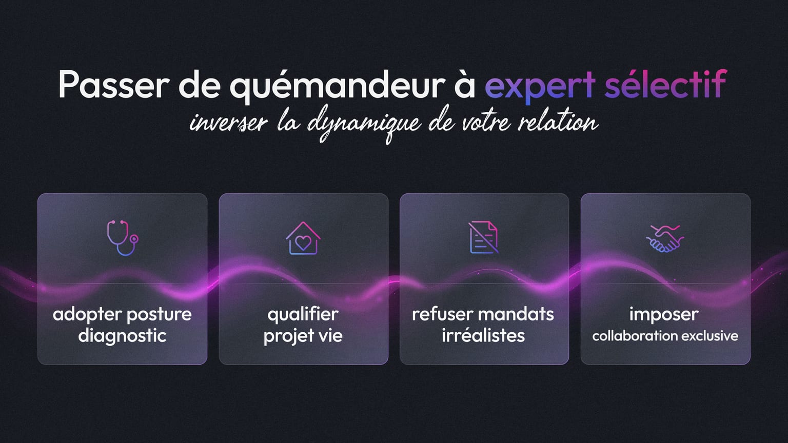 Schéma : Passer de quémandeur à expert sélectif